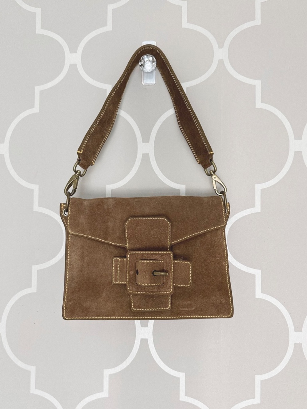 NWOT Vintage Miu Miu Brown Suede Buckle Shoulder Bag Y2K - Picture 4 of 14